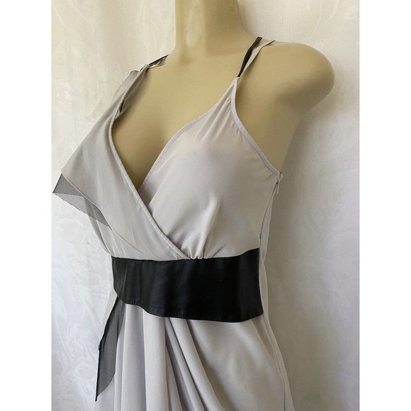Cut25 Yigal Azrouël Dress Spaghetti Strap Draped Gray Black Leather V Ne… - Picture 3 of 8